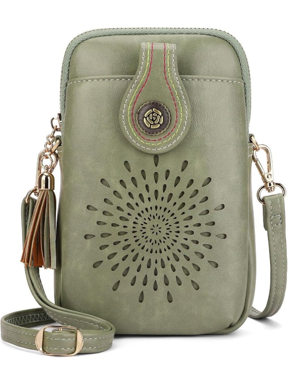 Women's Light Green Small Crossbody Bag Leather Purse With Adjustable Strap